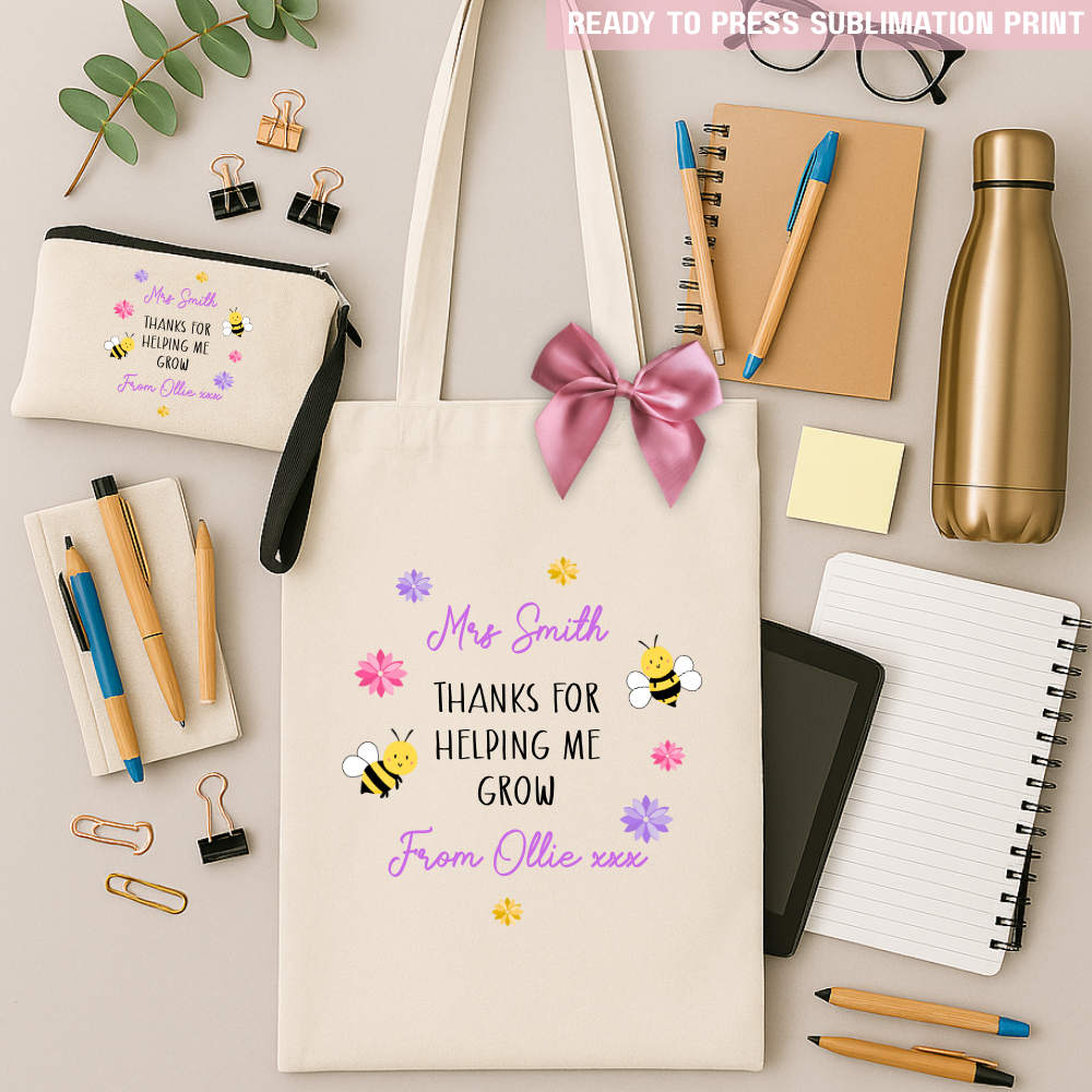 Personalised thanks for helping me grow - teacher sublimation transfer ready to press