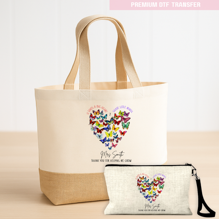 Personalised It takes a big heart to shape little minds - teacher DTF transfer ready to press