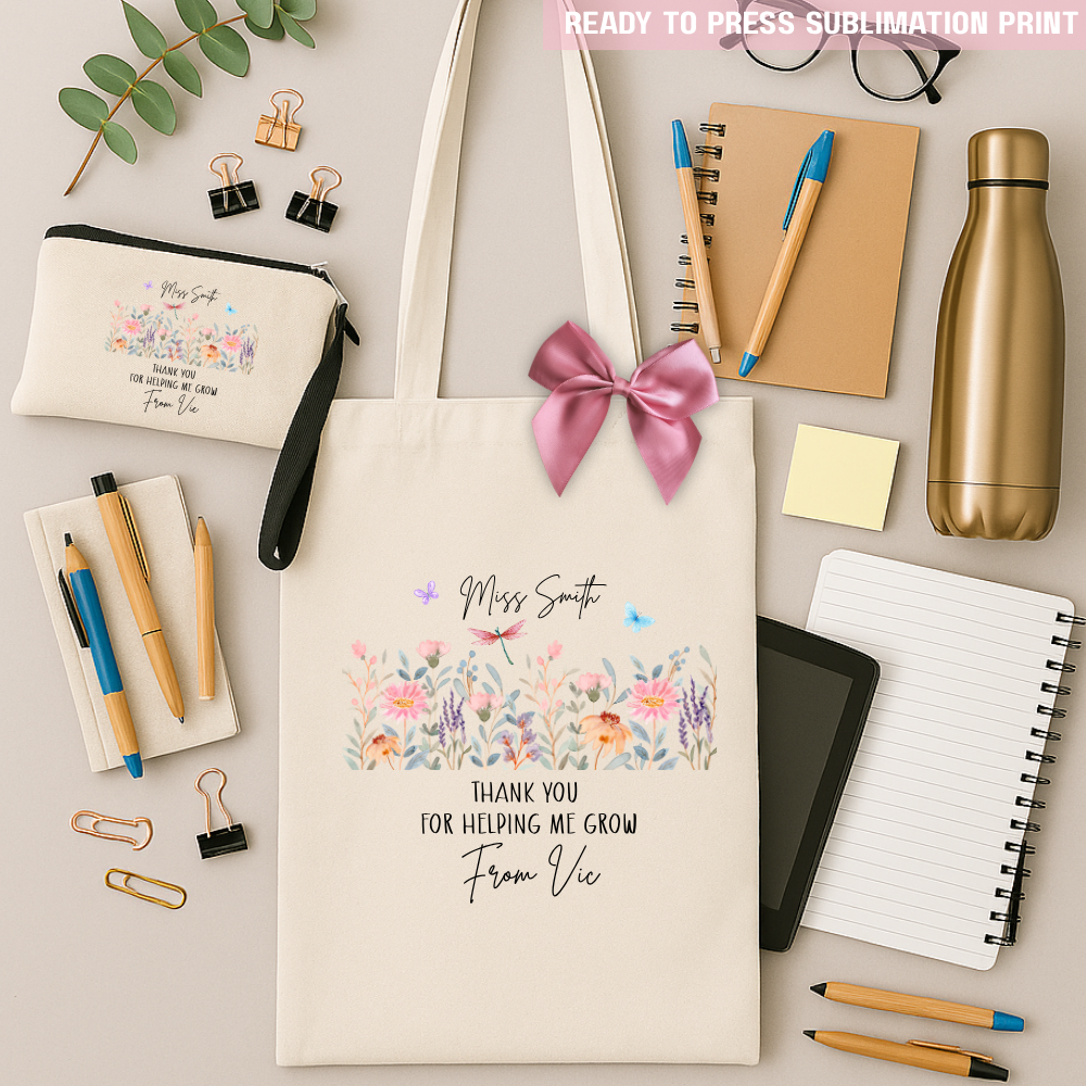 Personalised thank you for helping me grow - teacher sublimation transfer ready to press