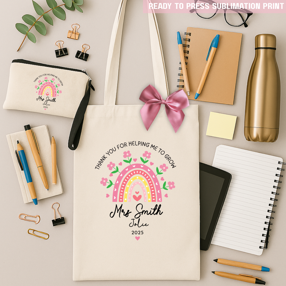Personalised Pink Rainbow Flowers - Sublimation Transfer Ready to Press