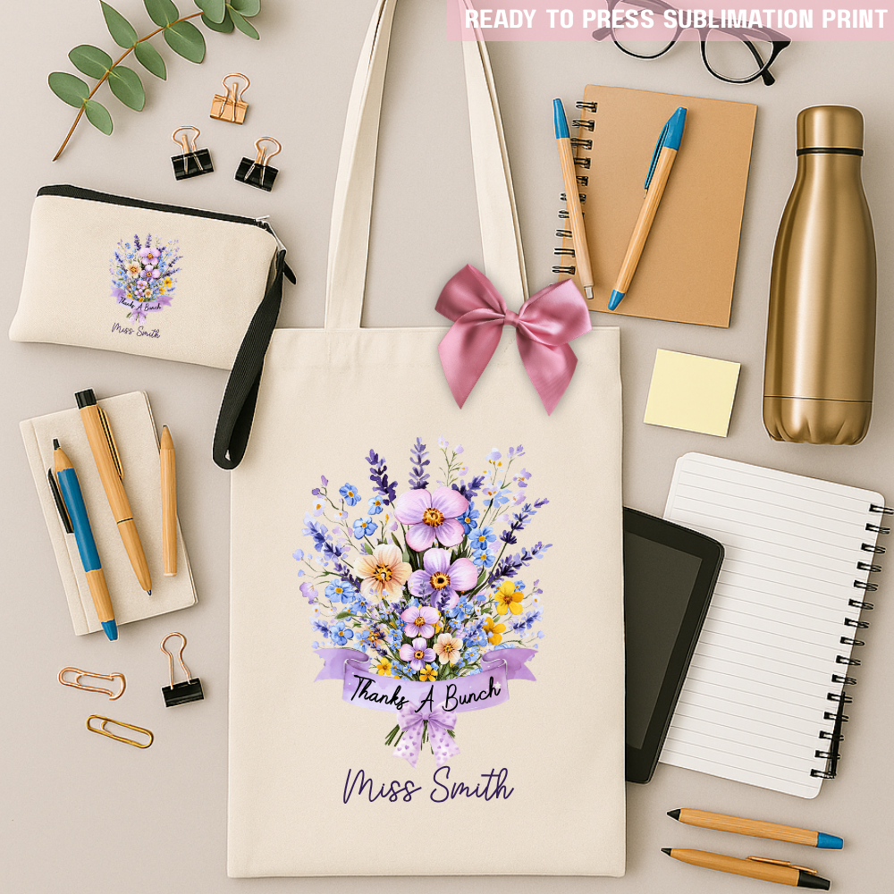 Personalised Thanks a Bunch Purple Flower Bouquet - Sublimation Transfer Ready to Press