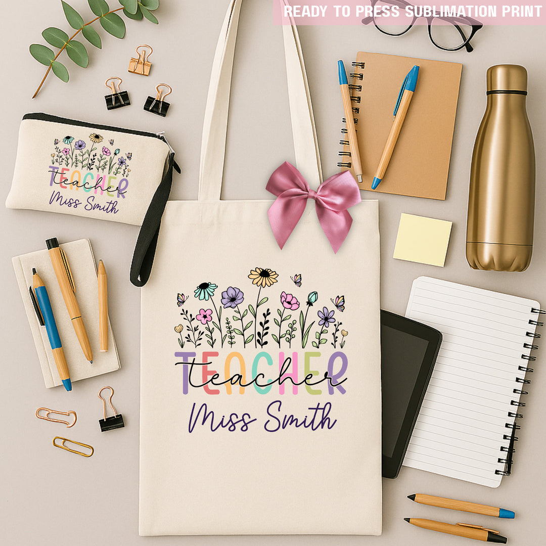 Personalised Spring Blooms Teacher - Sublimation Transfer Ready to Press