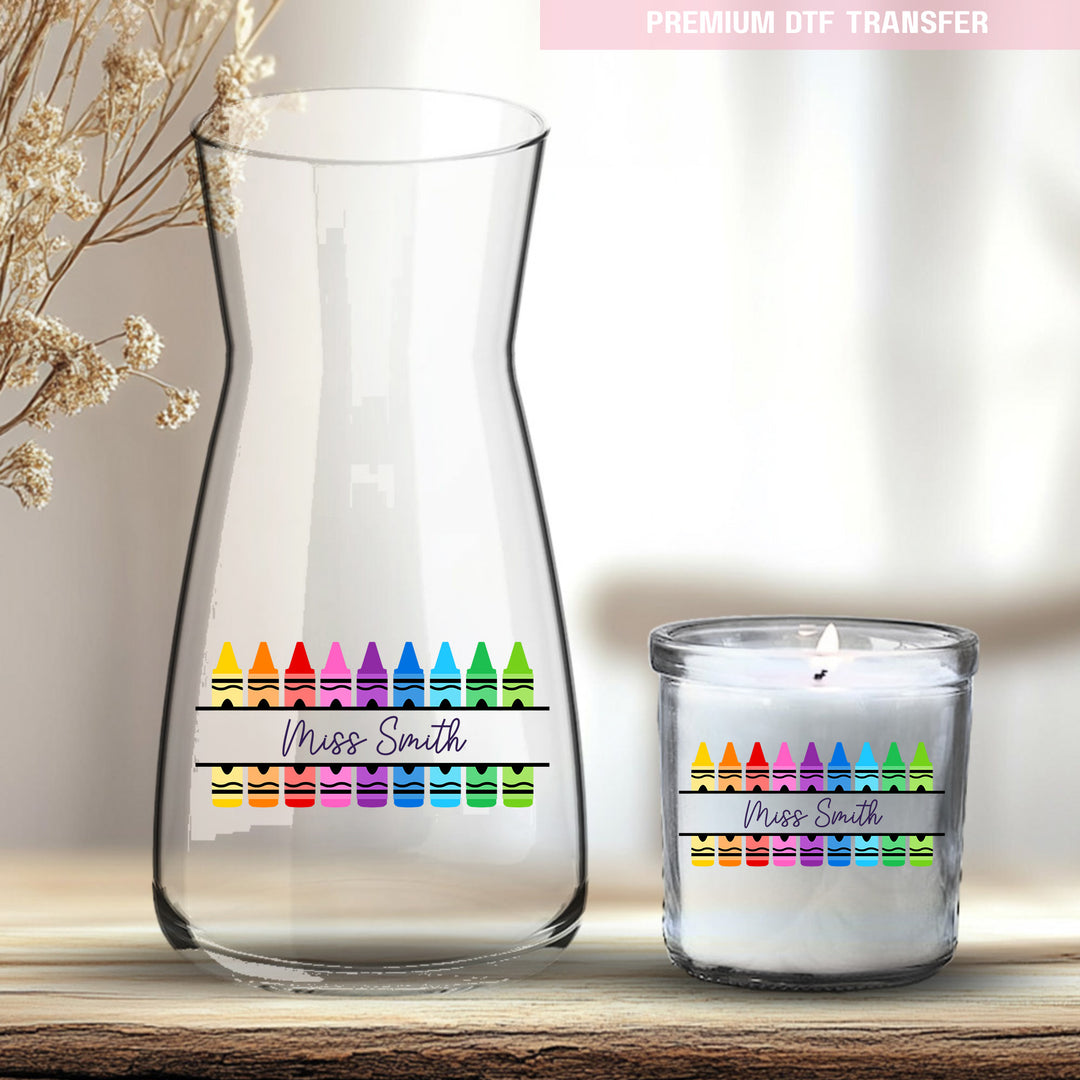 Personalised colorful crayon - teacher UV DTF