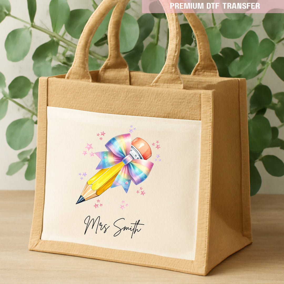 Personalised Teacher's Name - Colorful Pastel Pencils - DTF transfer ready to press