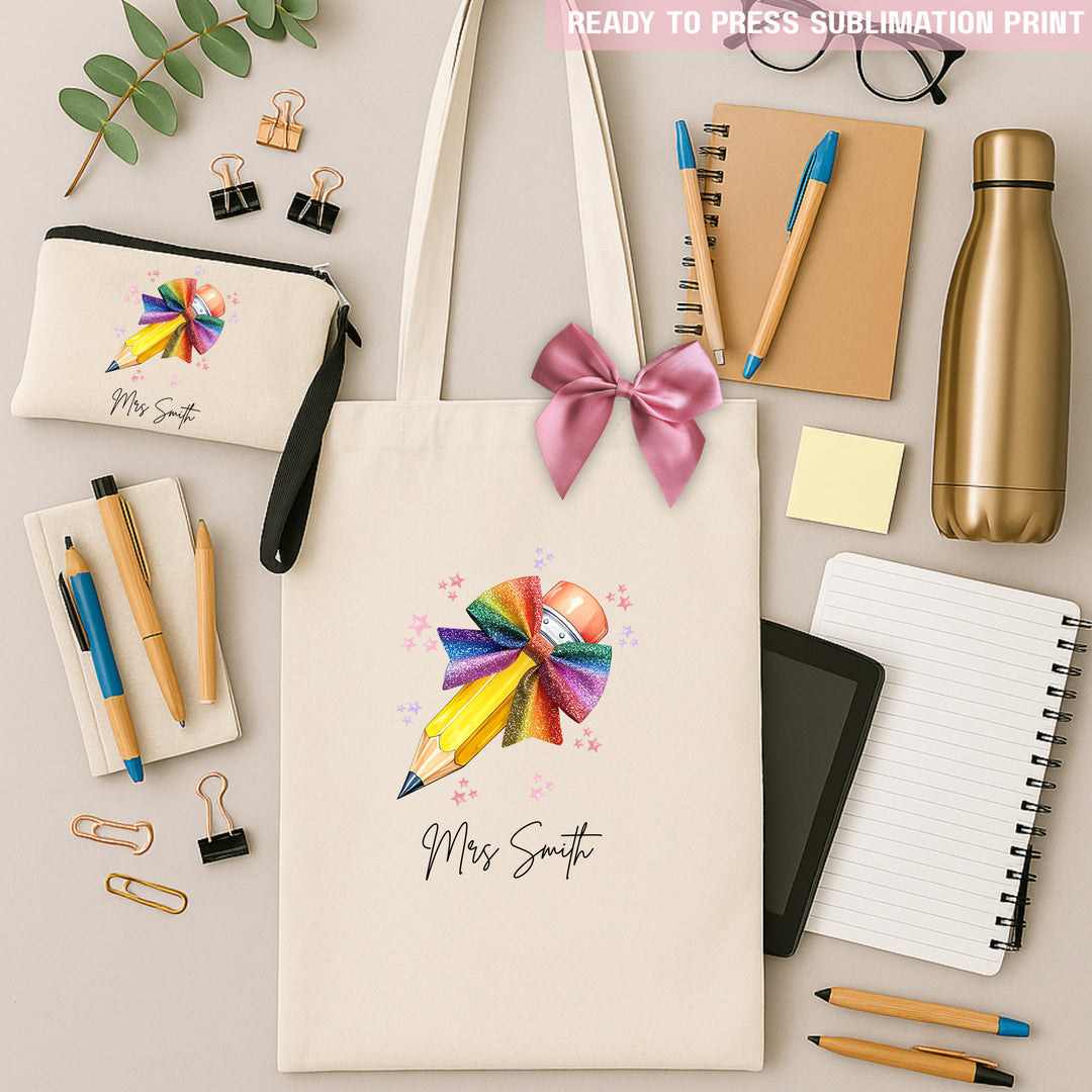 Personalised Teacher's Name - Colorful Pencil - sublimation transfer ready to press