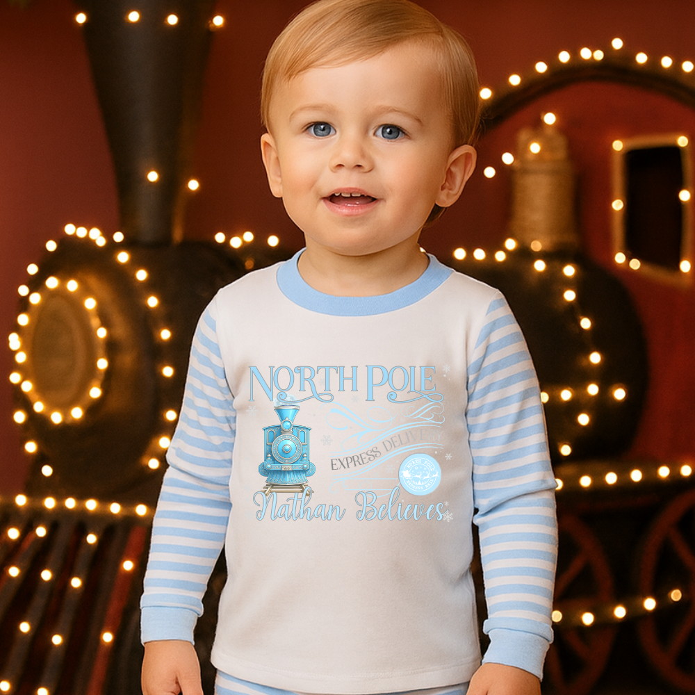 DTF Transfer - Silver blue winter princess polar express train personalised - DTF ready to press