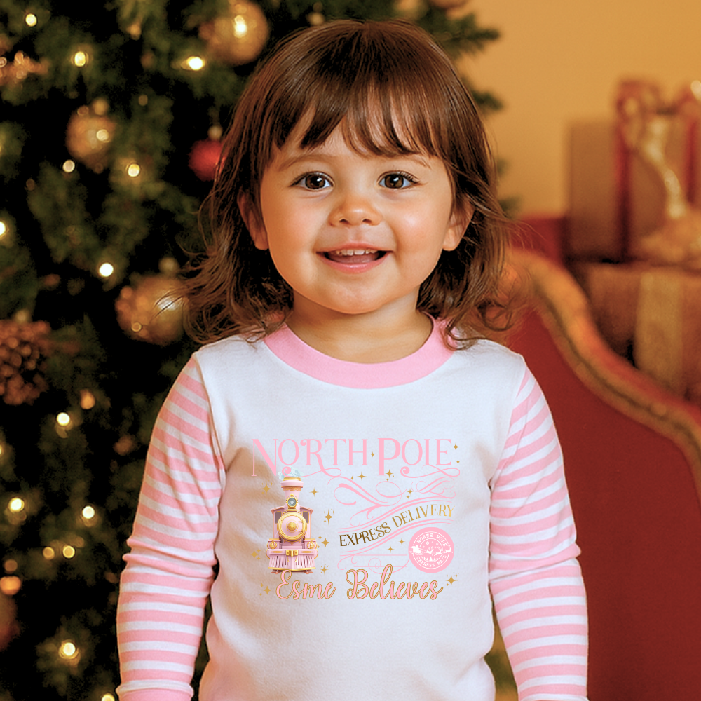 DTF Transfer - Pink winter princess polar express train personalised - DTF ready to press