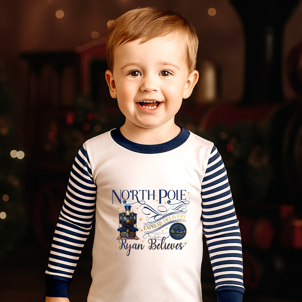 DTF Transfer - Navy winter polar express train personalised - DTF ready to press