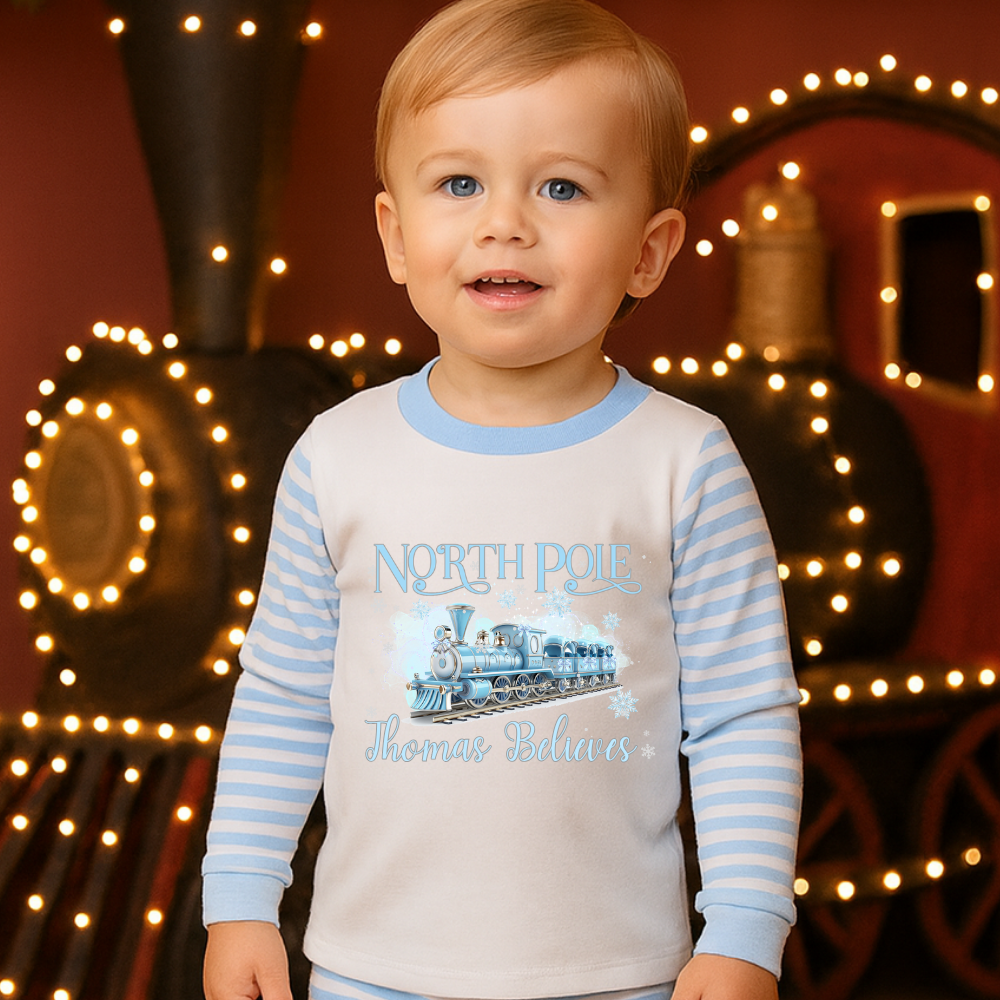 DTF Transfer - Blue winter polar express train personalised - DTF ready to press