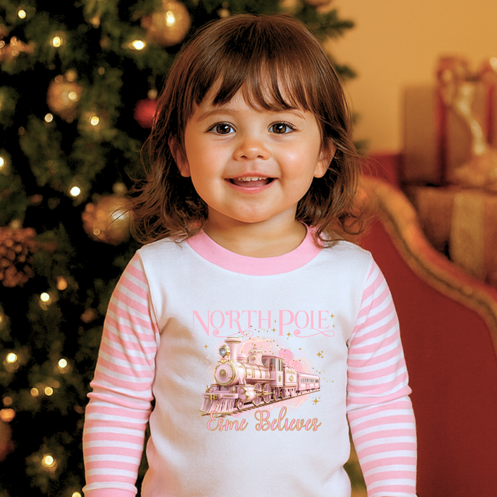 DTF Transfer - Pink winter polar express train personalised - DTF ready to press