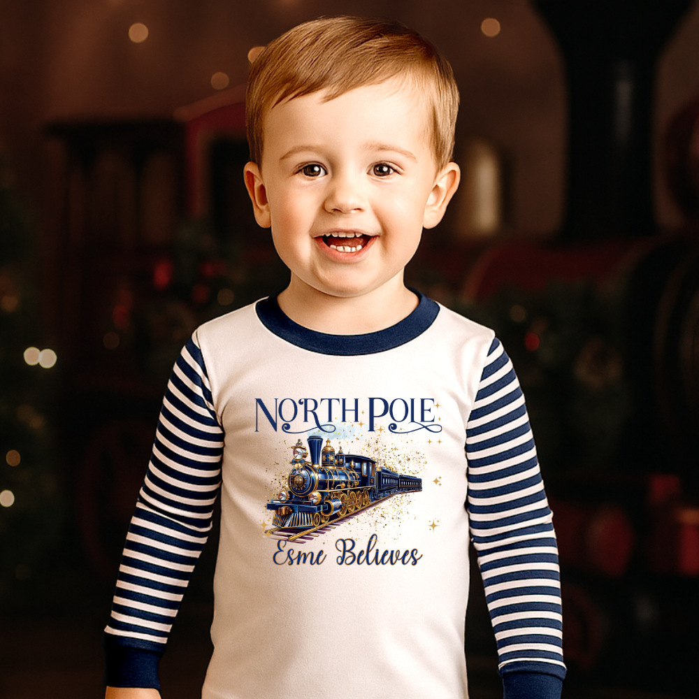DTF Transfer - Navy winter polar express train personalised - DTF ready to press