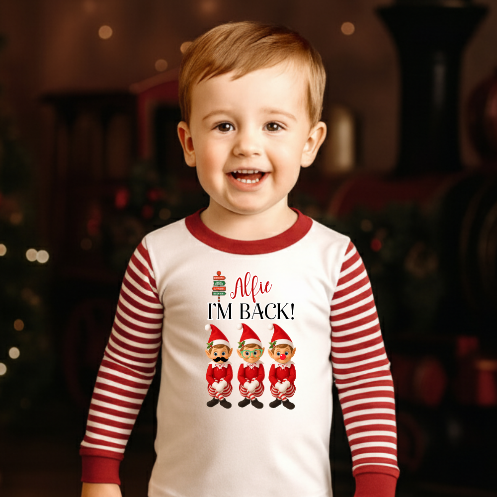 DTF Transfer - naught elf I'm back red double trouble personalised - DTF ready to press