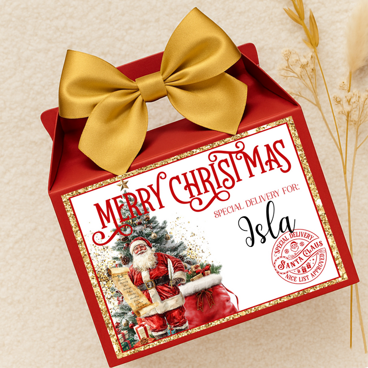 Label Sticker Party treat box - Santa Merry Christmas nice list