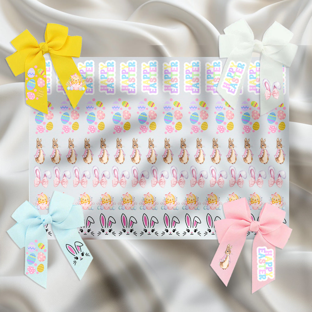 Happy easter rabbit - pastel - DTF hair bow transfer A4 sheet
