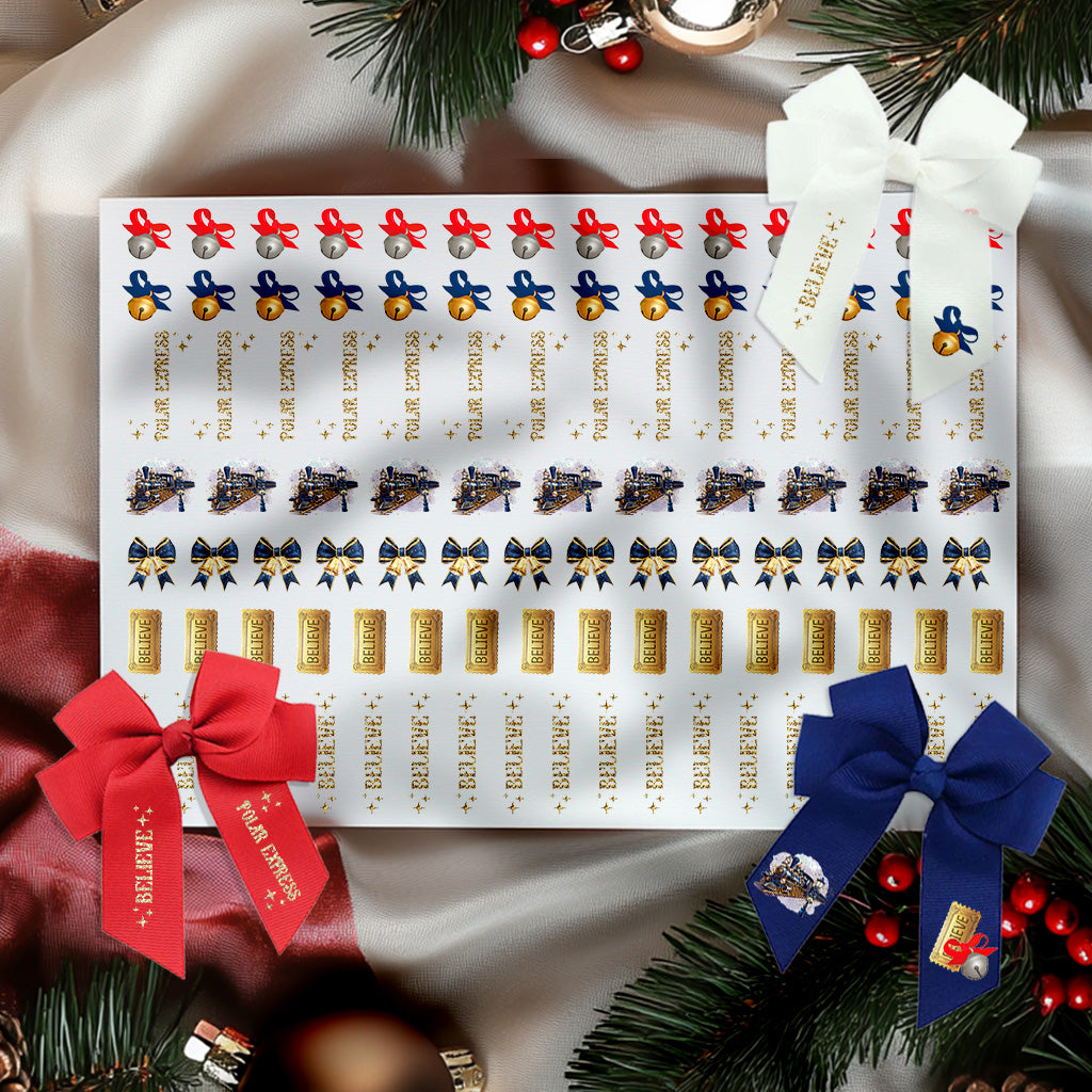 Navy Train - Polar express theme - DTF hair bow transfer A4 sheet