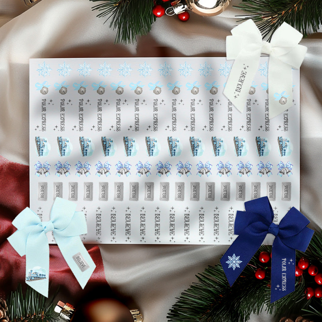 Blue Snow Train - Polar express theme - DTF hair bow transfer A4 sheet