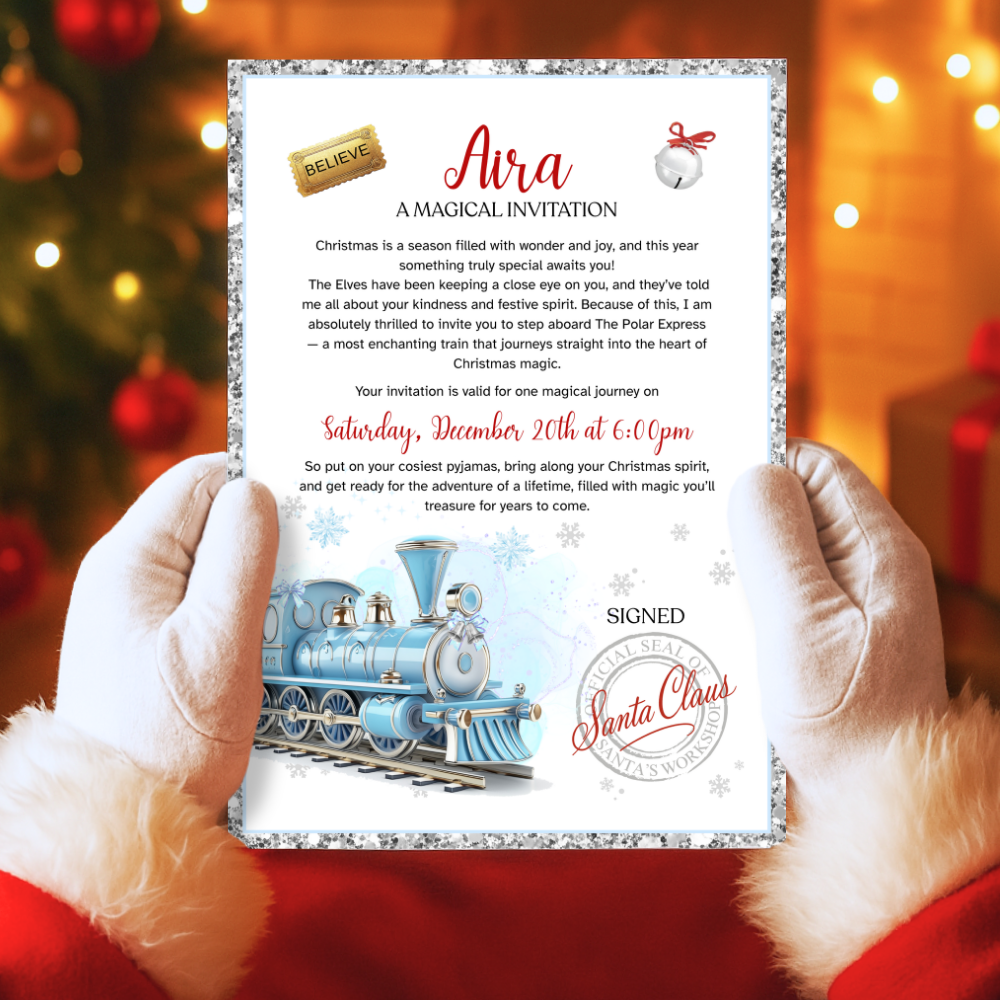 A4 Santa’s Train Letter - baby blue
