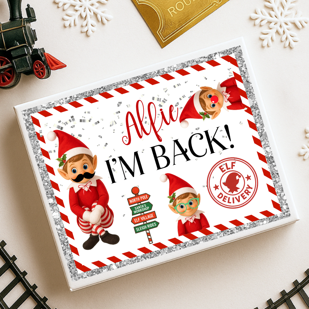 Sticker decal - naught elf I'm back red double trouble for Magnetic topper box