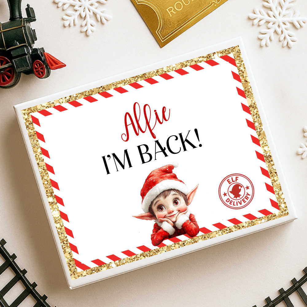 Sticker decal - naught elf I'm back red for Magnetic topper box