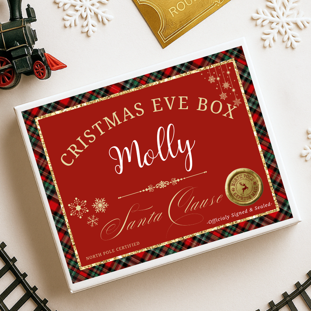 Sticker decal - red tartan christmas treat for Magnetic topper box