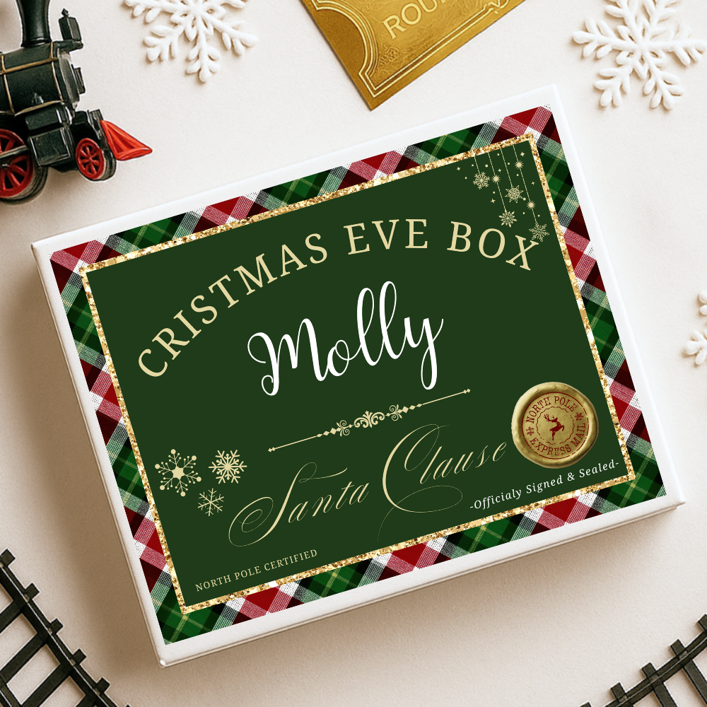 Sticker decal - green tartan christmas treat for Magnetic topper box