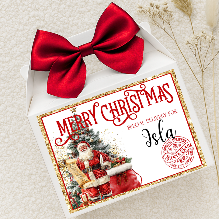 Label Sticker Party treat box - Santa Merry Christmas nice list