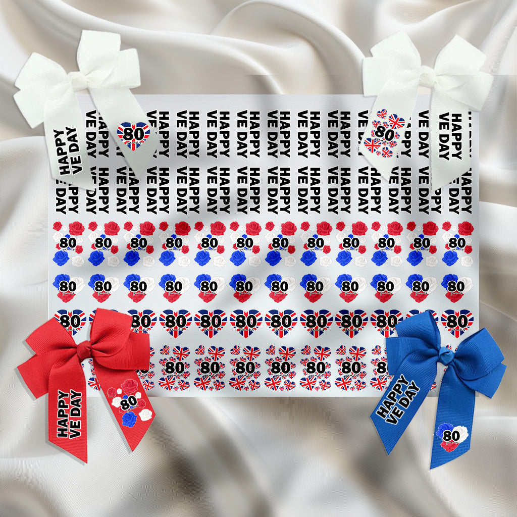 VE day celebrations - DTF hair bow transfer A4 sheet