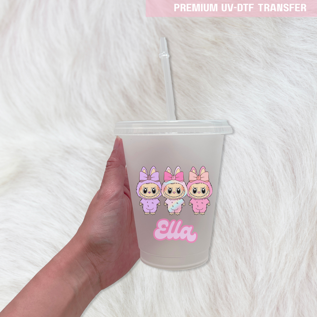pastel rainbow Cute Monster with bow personalised - UV DTF