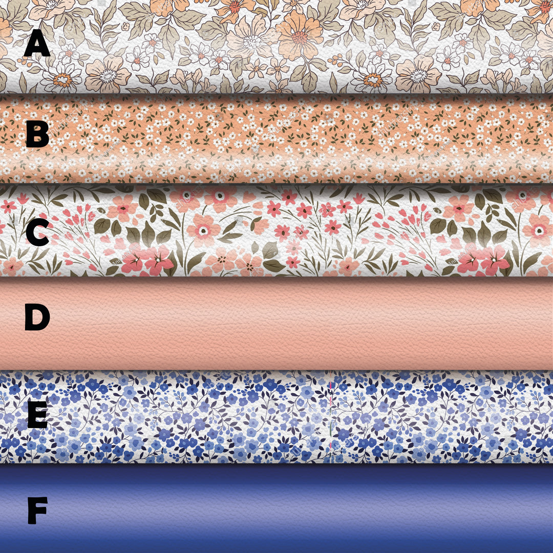 Boho retro flower cute floral - Pu Leather vinyl - canvas - choose Fabric material Sheets