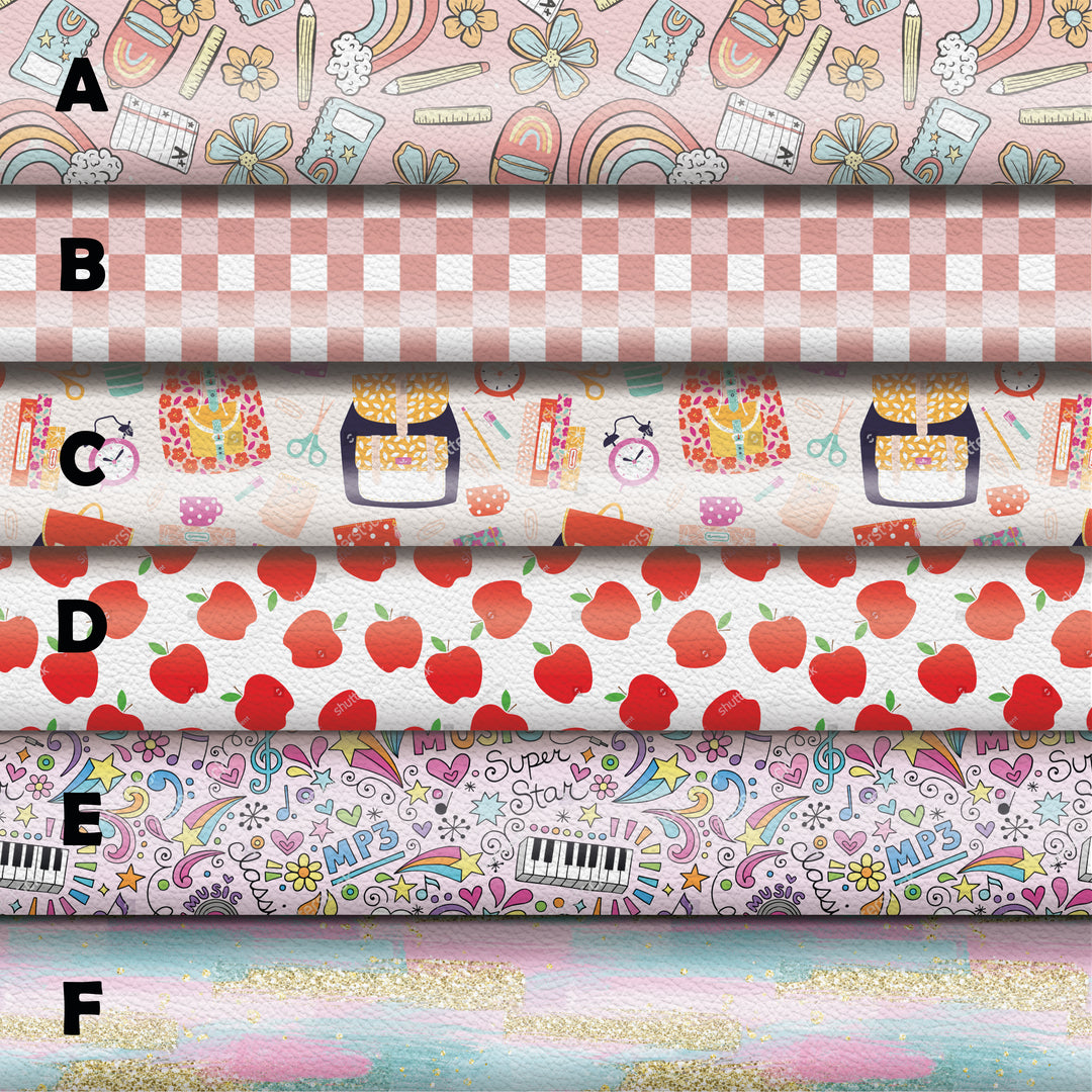 school - apple - pencil - Pu Leather vinyl - canvas - choose Fabric material Sheets