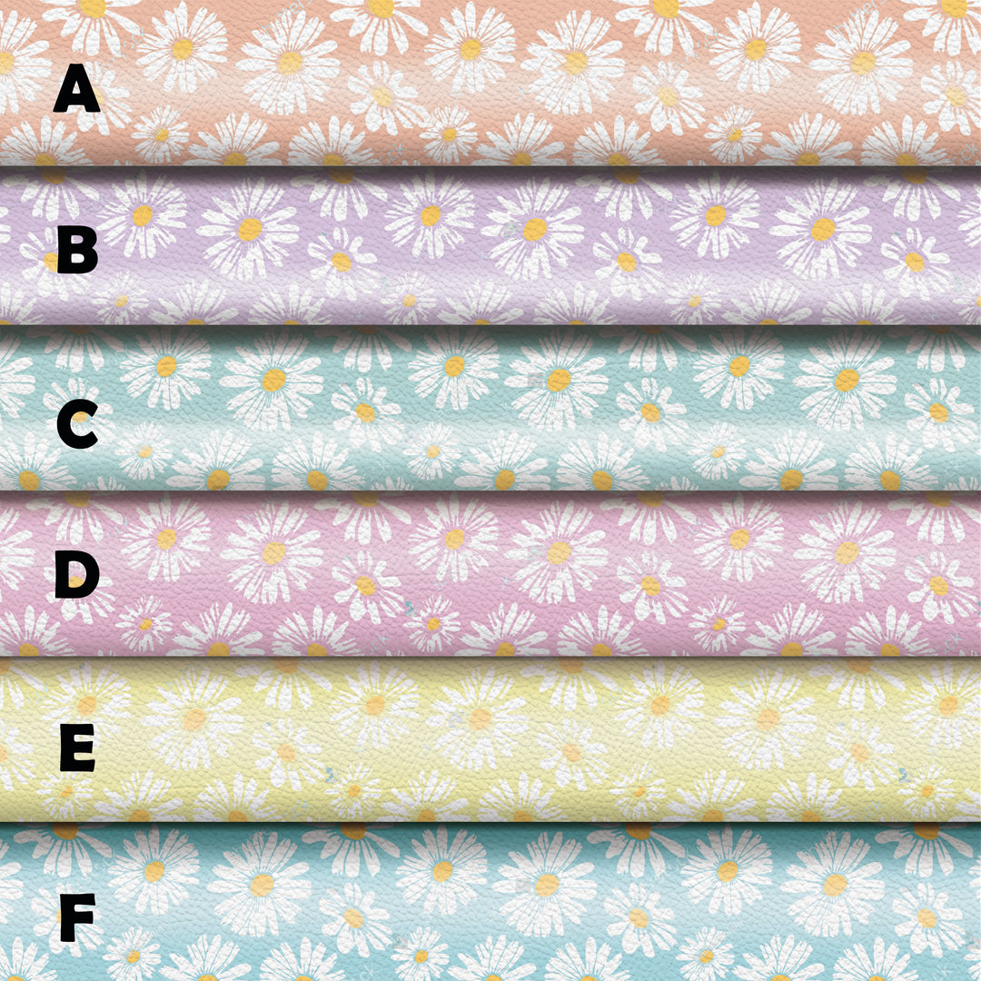 daisy pastel flower - Pu Leather vinyl - canvas - choose Fabric material Sheets
