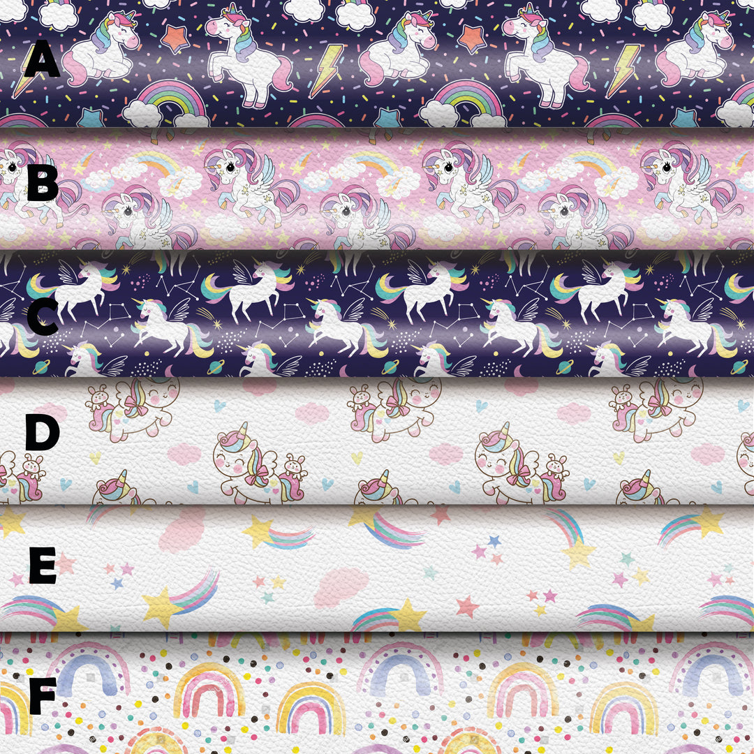 Unicorn rainbow space - Pu Leather vinyl - canvas - choose Fabric material Sheets