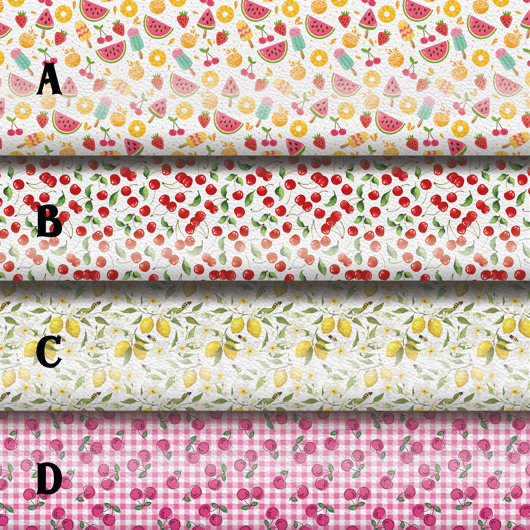 Fruits watermelon lemon cherry - faux Pu Leather vinyl - canvas - choose Fabric material Sheets