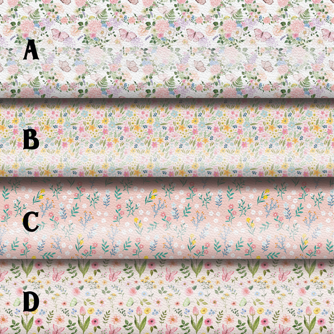 Pretty floral - faux Pu Leather vinyl - canvas - choose Fabric material Sheets