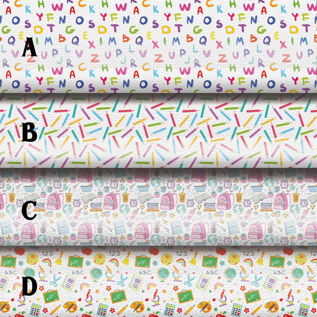 School pencil alphabet - faux Pu Leather vinyl - canvas - choose Fabric material Sheets