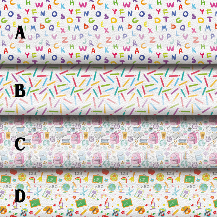 School pencil alphabet - faux Pu Leather vinyl - canvas - choose Fabric material Sheets
