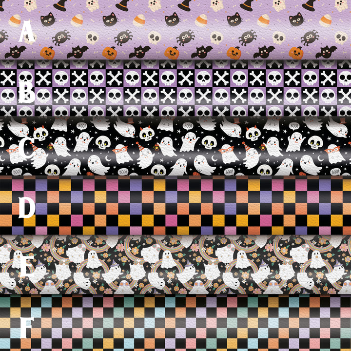 Halloween ghost check pattern - faux Pu Leather vinyl - canvas - choose Fabric material Sheets
