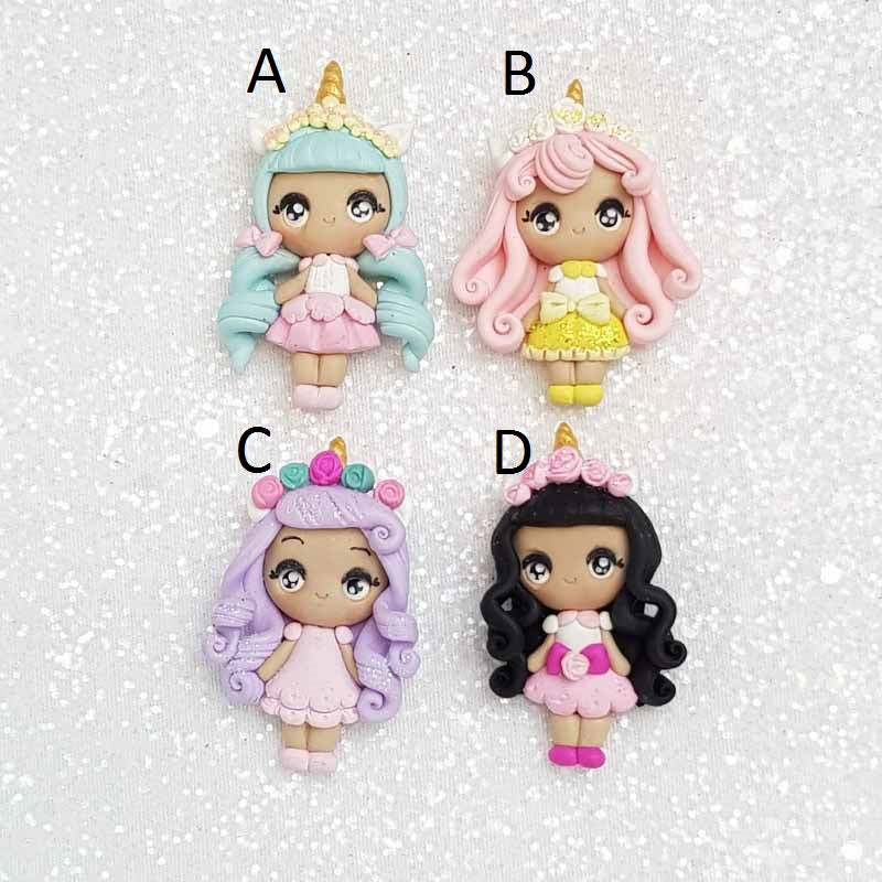 Handmade Clay Embellishment - NEW BIG EYES UNICORN GIRL B - Crafty Mood