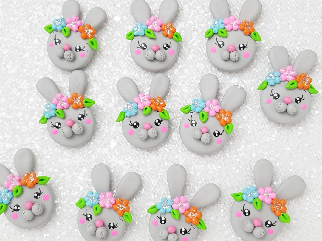 Clay Charm Embellishment - Grey Bunny Delight - Crafty Mood