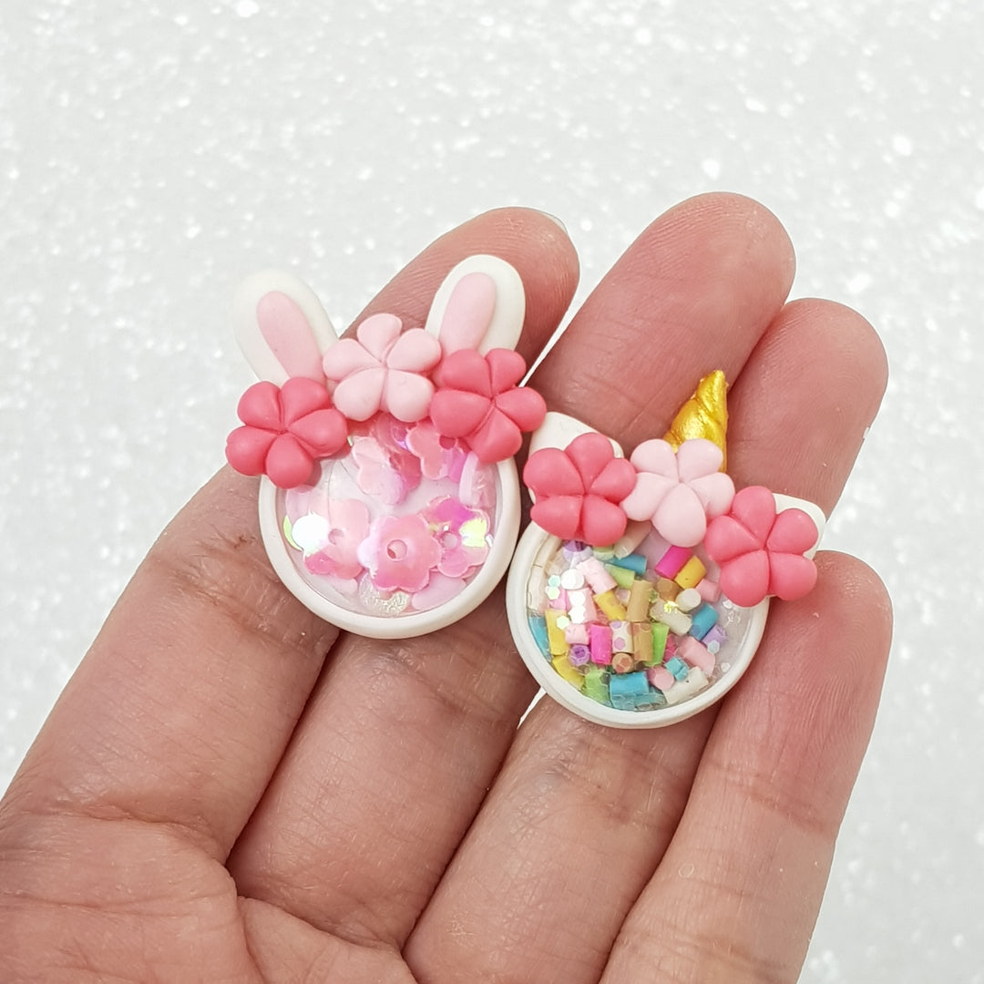 Unicorn and Bunny Shaker - Embellishment Clay Bow Centre - Crafty Mood