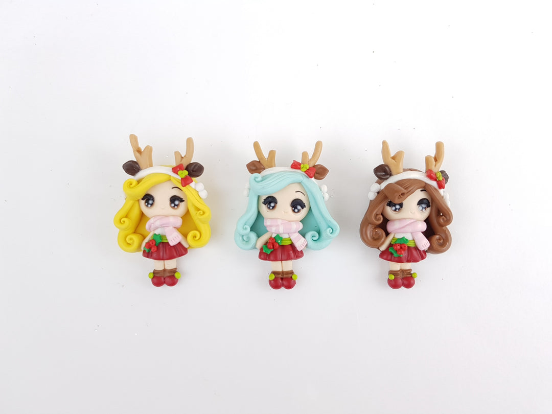 Clay Charm Embellishment - REINDEER GIRL BIG EYES Christmas - Crafty Mood