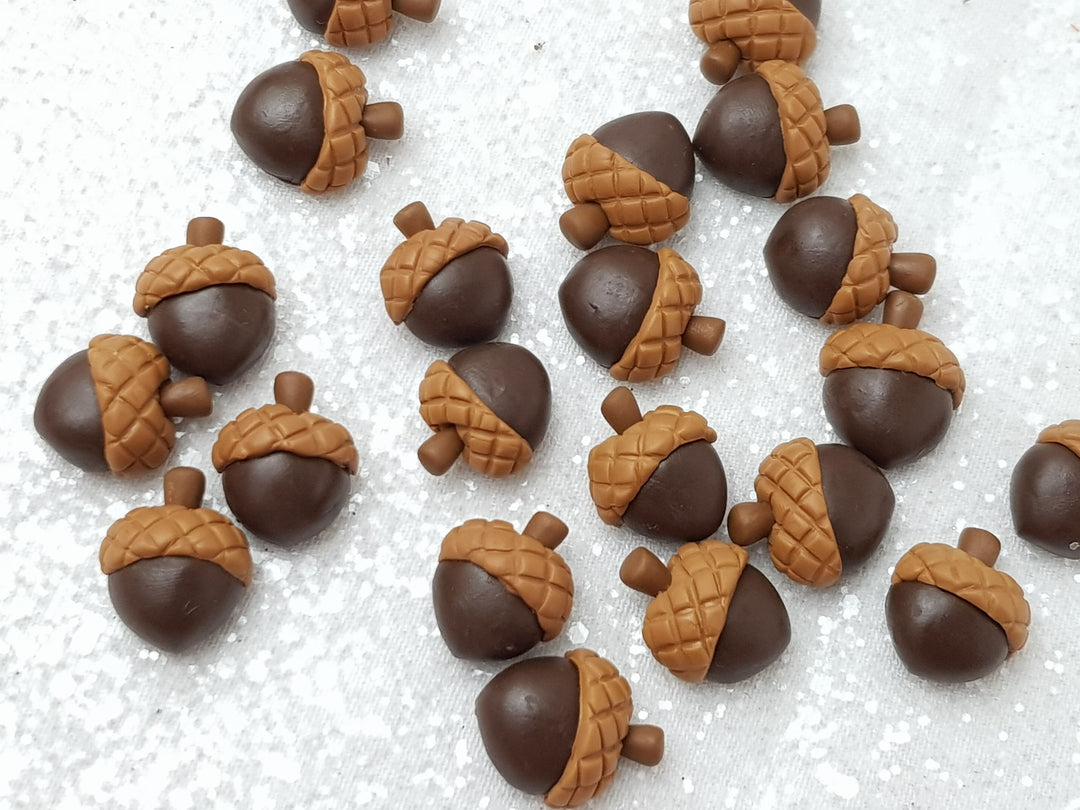 Clay Charm Embellishment - NEW Mini acorn Walnut set of 3 - Crafty Mood