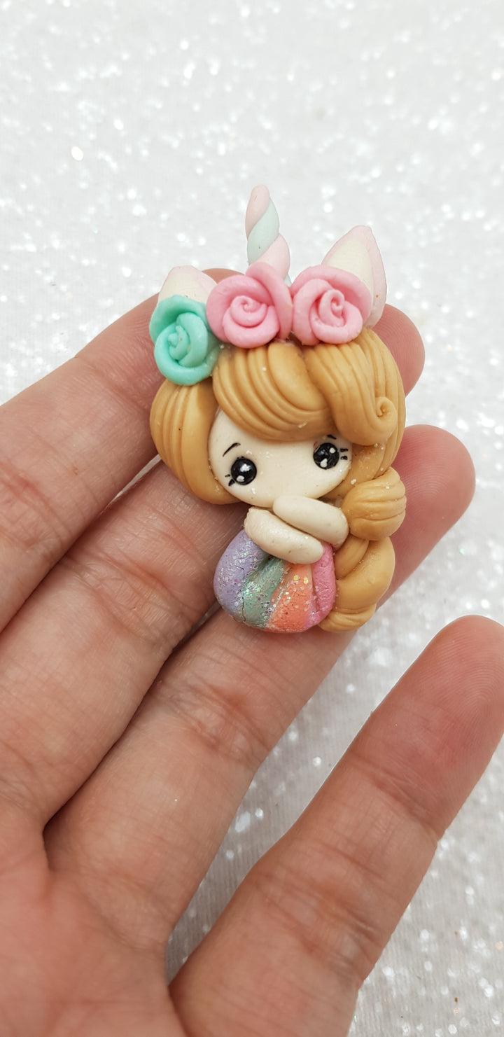 Clay Charm Embellishment - NEW RAINBOW UNICORN GIRL - Crafty Mood