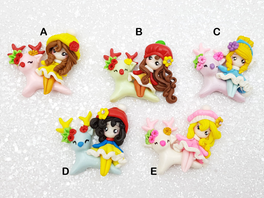 Clay Charm Embellishment - New Luxe Princess Riding Reindeer A - Crafty Mood