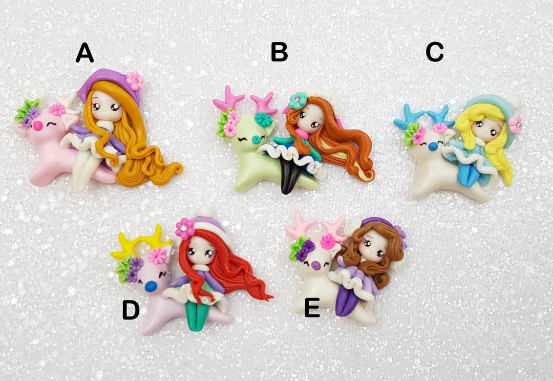 Clay Charm Embellishment - New Luxe Princess Riding Reindeer B - Crafty Mood