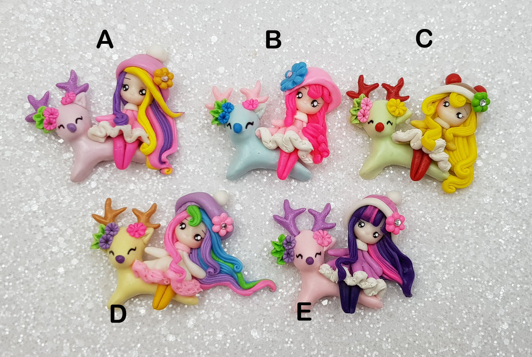 Clay Charm Embellishment - New Luxe Princess Riding Reindeer D - Crafty Mood