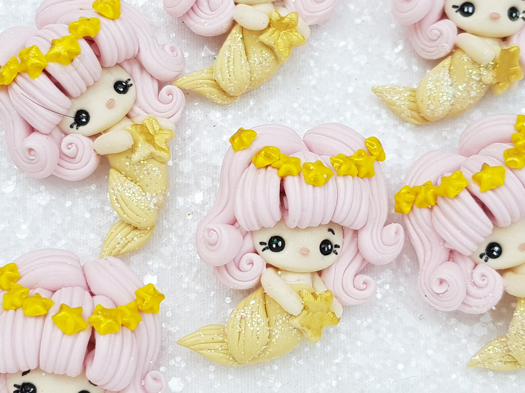Clay Charm Embellishment Christmas mermaid  pink - Crafty Mood