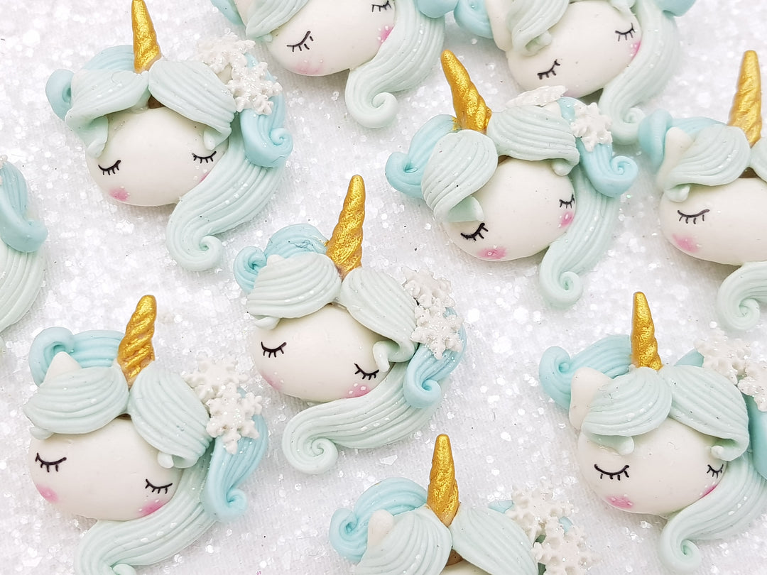 Clay Charm Embellishment - New Sleepy Unicorn Head - Ice - Crafty Mood
