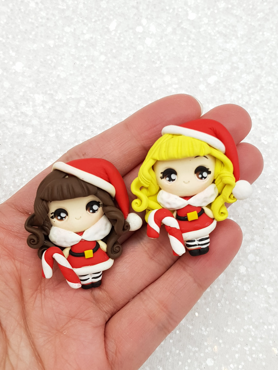 Clay Charm Embellishment NEW big eyes santa girl - Crafty Mood