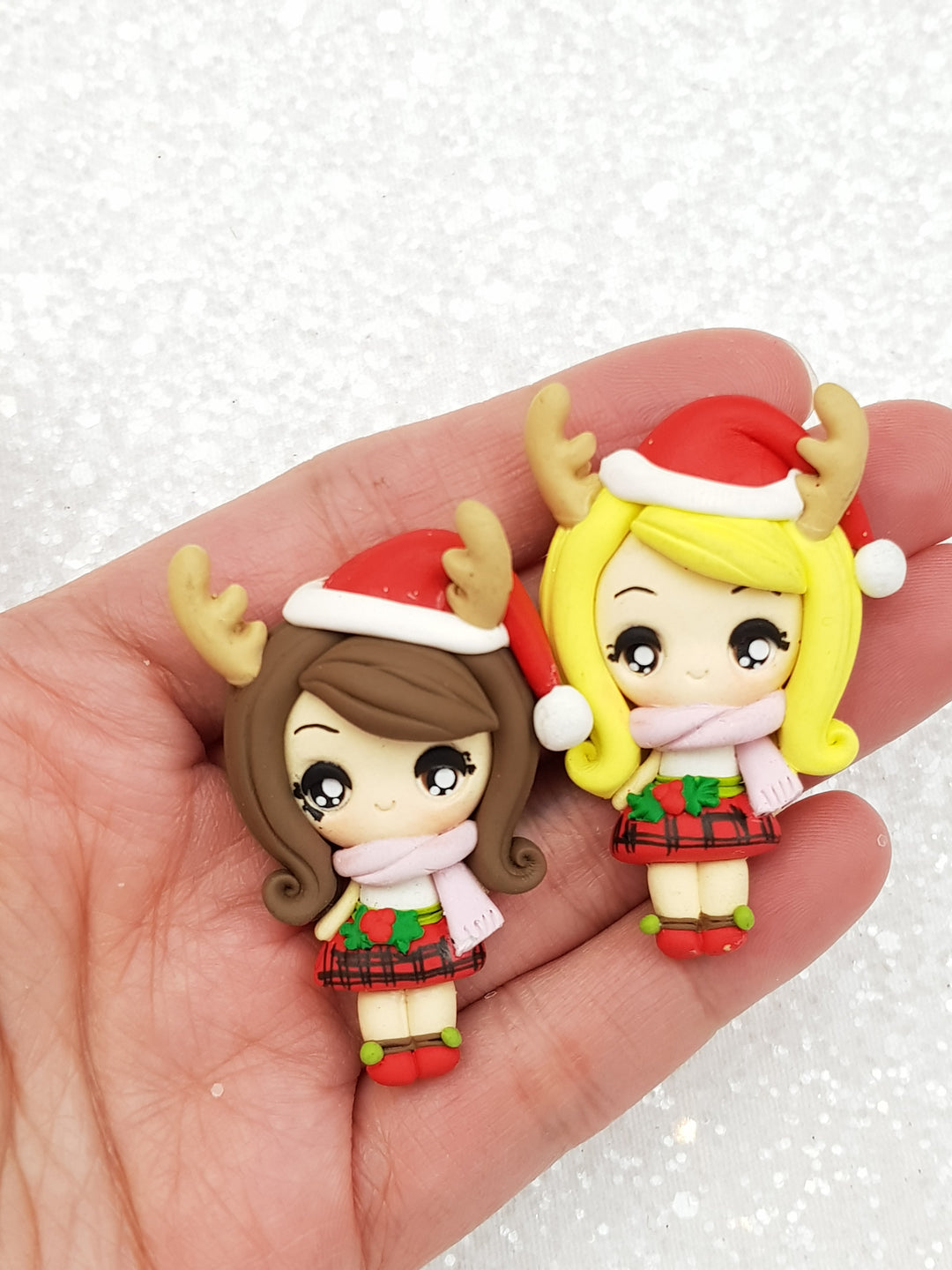 Clay Charm Embellishment NEW big eyes reindeer girl - Crafty Mood